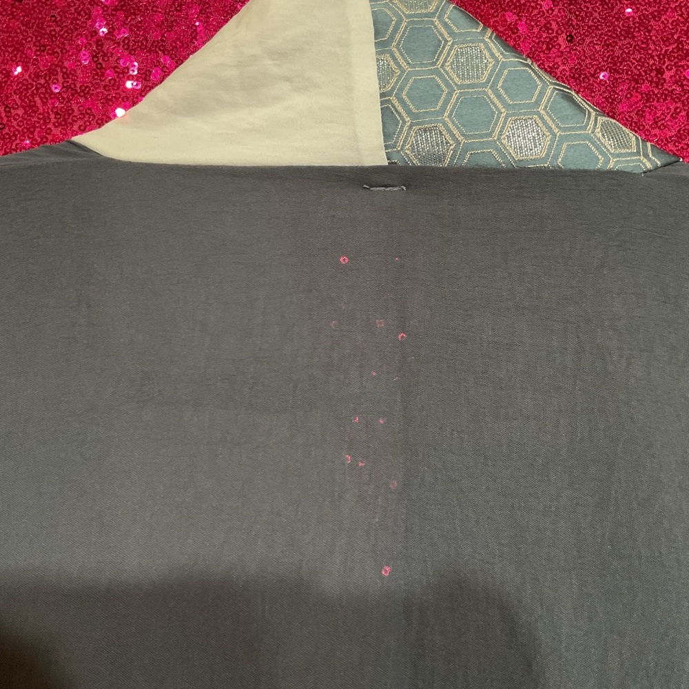 Gray Long Coat With Patterned Trim - image 5